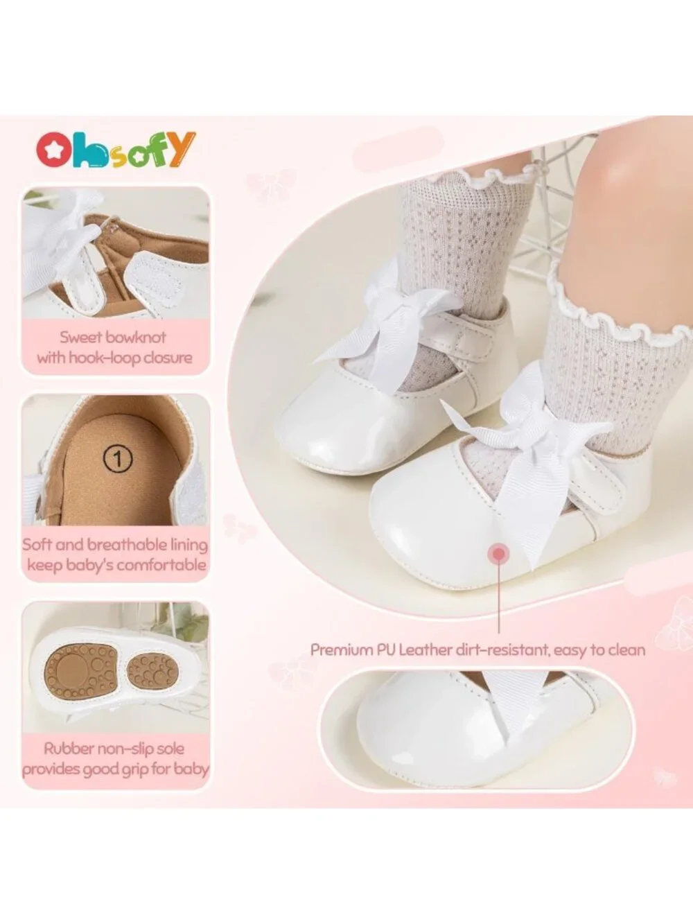 Infant Baby Girls' Mary Jane Flats - Cute Princess Wedding Dress Shoes